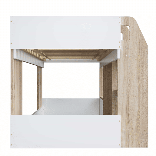 Cama infantil 90x200 - Com espaço de arrumação, escada de trepar, cama alta em madeira maciça - Cor madeira e branco