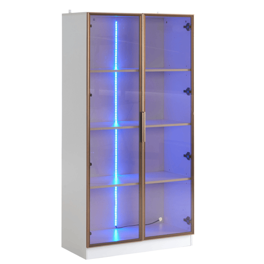 Vitrines de vidro 2 peças - 16 cores de iluminação LED, portas basculantes e prateleiras ajustáveis - Branco Vitrines de vidro 2 peças - 16 cores de iluminação LED, portas basculantes e prateleiras ajustáveis - Branco