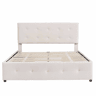 Cama de casal estofada em veludo - 140x200cm - com 4 gavetas e estrado de molas - Bege