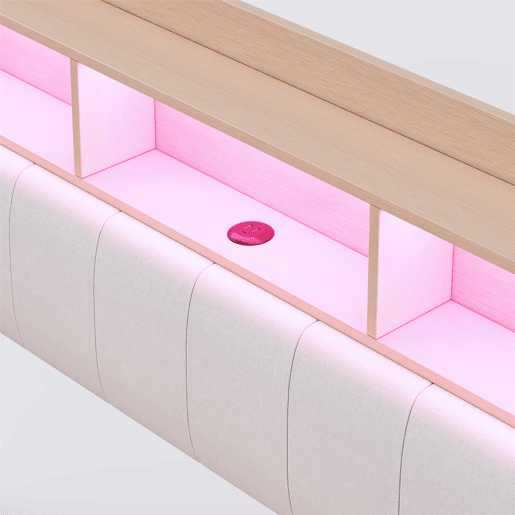 Cama de adulto 160x200 cm em tecido de linho - cabeceira com arrumação com LED e tomadas - Bege Cama de adulto 160x200 cm em tecido de linho - cabeceira com arrumação com LED e tomadas - Bege