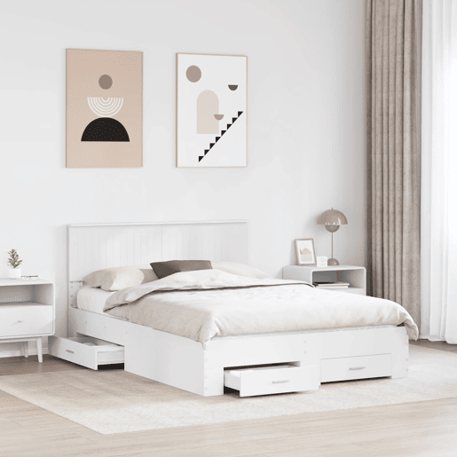 Estrutura De Cama De Casal Moderno - Branco 140 x 200 cm Madeira processada Estrutura De Cama De Casal Moderno - Branco 140 x 200 cm Madeira processada