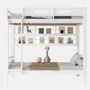 Cama alta infantil 90x200 - Com grade de segurança, prateleira aberta, escada de cinco degraus, amplo espaço de armazenamento - Branco