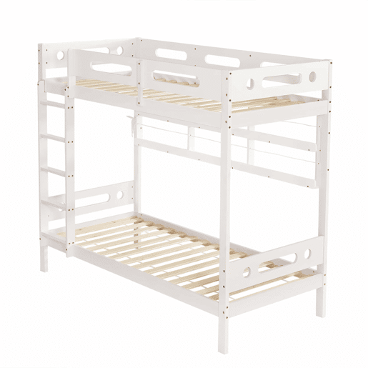 Cama alta infantil 90x200 - Com grade de segurança, prateleira aberta, escada de cinco degraus, amplo espaço de armazenamento - Branco