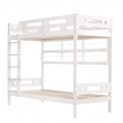 Cama alta infantil 90x200 - Com grade de segurança, prateleira aberta, escada de cinco degraus, amplo espaço de armazenamento - Branco