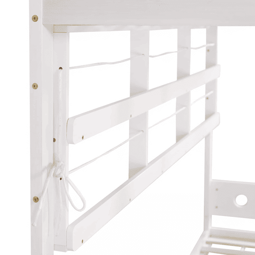 Cama alta infantil 90x200 - Com grade de segurança, prateleira aberta, escada de cinco degraus, amplo espaço de armazenamento - Branco