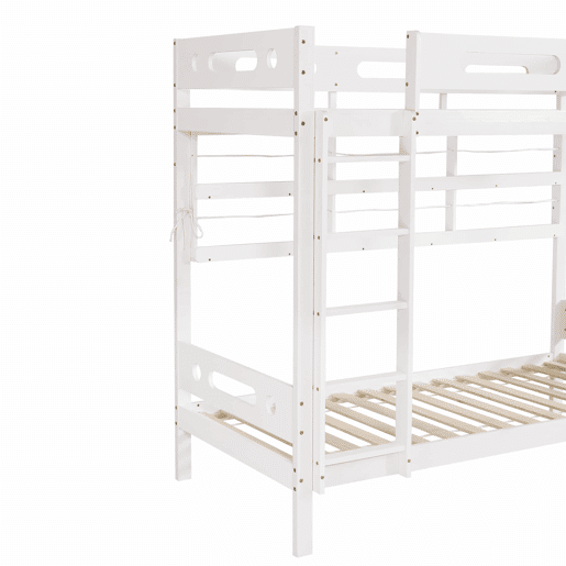 Cama alta infantil 90x200 - Com grade de segurança, prateleira aberta, escada de cinco degraus, amplo espaço de armazenamento - Branco