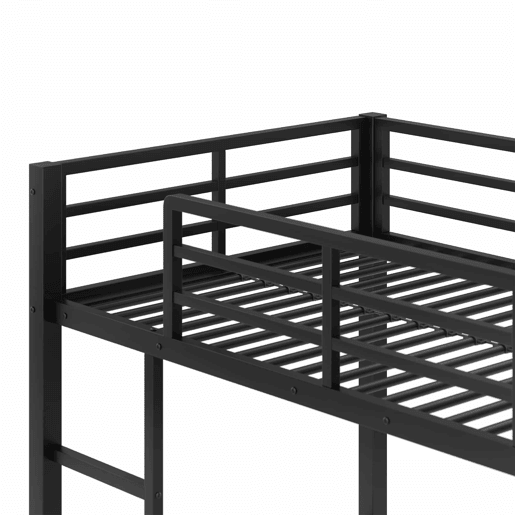 Cama alta 90x200 cm - Estrutura em ferro, barra LED, gavetas, grade, escada, secretária - Preto