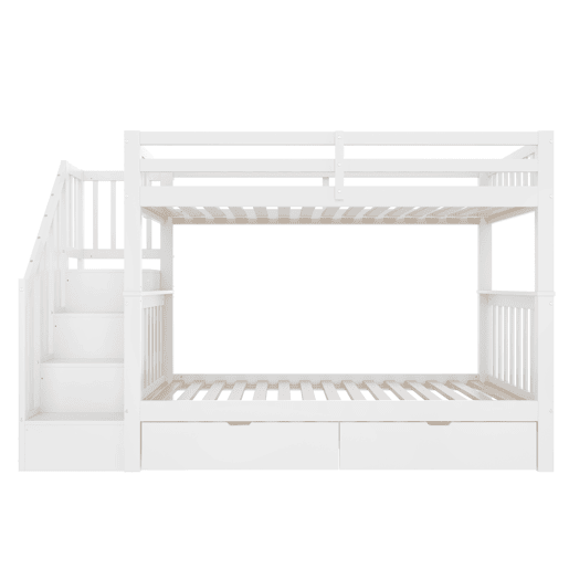Beliche 90x200 cm - Com escada, 2 gavetas, grades altas, certificado EN747-1, branco Beliche 90x200 cm - Com escada, 2 gavetas, grades altas, certificado EN747-1, branco