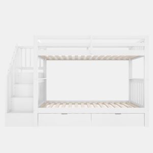 Beliche 90x200 cm - Com escada, 2 gavetas, grades altas, certificado EN747-1, branco
