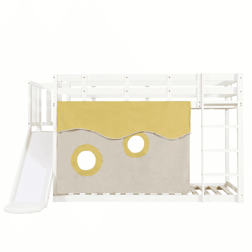 Beliche 90x200 cm - com escada, grades, cortina e escorregador - Branco