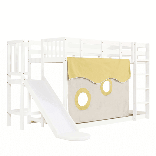Beliche 90x200 cm - com escada, grades, cortina e escorregador - Branco