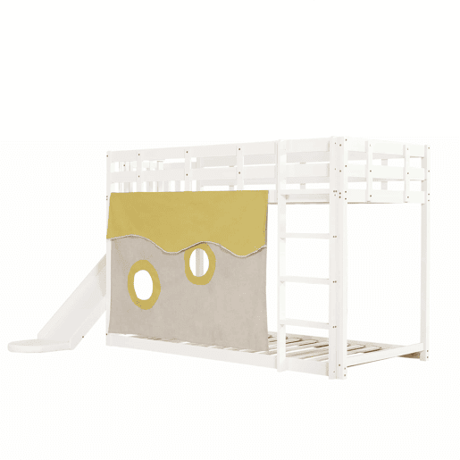 Beliche 90x200 cm - com escada, grades, cortina e escorregador - Branco