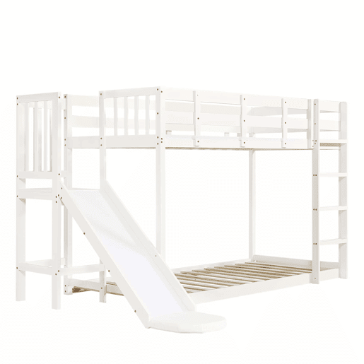 Beliche 90x200 cm - com escada, grades, cortina e escorregador - Branco