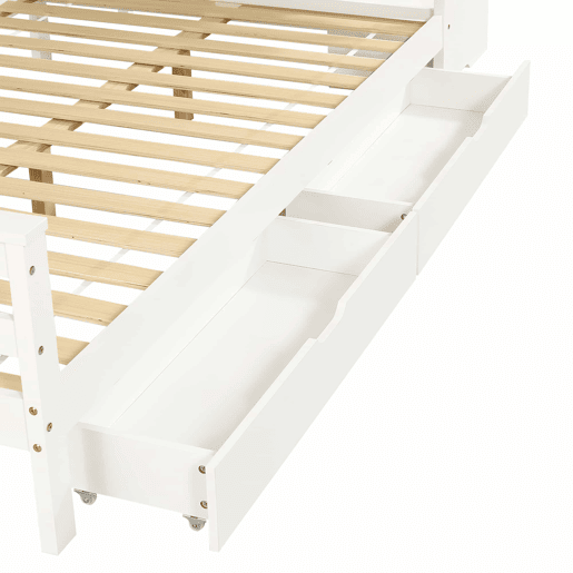 Beliche com duas gavetas - 90x200 cm e 120x200 cm - Janelas decorativas, armário de canto - Branco+Natural