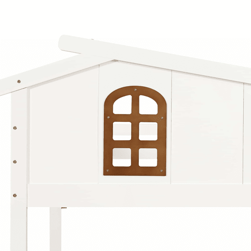 Beliche com duas gavetas - 90x200 cm e 120x200 cm - Janelas decorativas, armário de canto - Branco+Natural