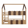 Litera infantil 90x200 cm - Diseño en forma de casa con barandillas altas - Color madera