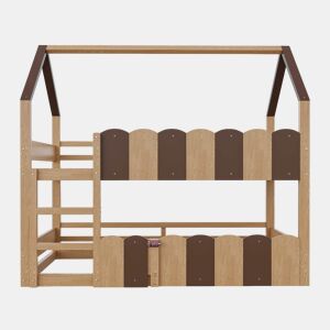 Litera infantil 90x200 cm - Diseño en forma de casa con barandillas altas - Color madera