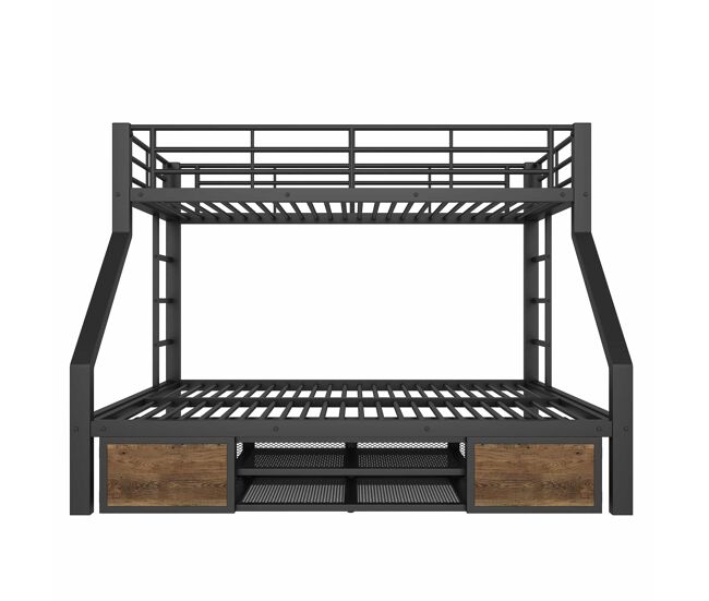 Litera 90x200 cm + 140x200 cm - cama infantil con zapatero, estantes, barandillas, escalera, certificada en747 - negro