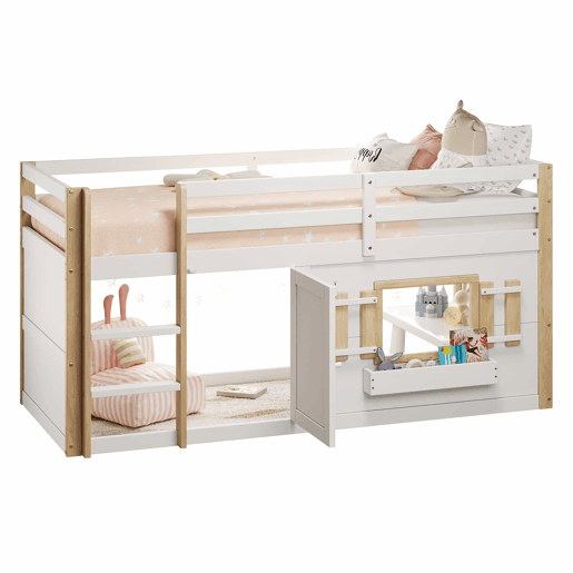 Cama infantil 90x200 cm - Beliche multifuncional com escada e área de brincar - Branco Cama infantil 90x200 cm - Beliche multifuncional com escada e área de brincar - Branco