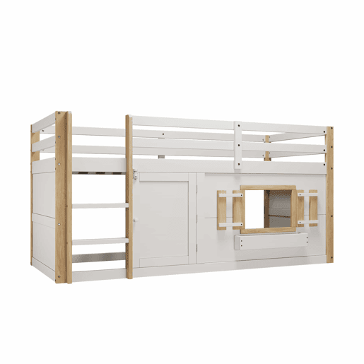 Cama infantil 90x200 cm - Beliche multifuncional com escada e área de brincar - Branco Cama infantil 90x200 cm - Beliche multifuncional com escada e área de brincar - Branco