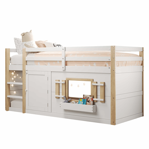 Cama infantil 90x200 cm - Beliche multifuncional com escada e área de brincar - Branco Cama infantil 90x200 cm - Beliche multifuncional com escada e área de brincar - Branco
