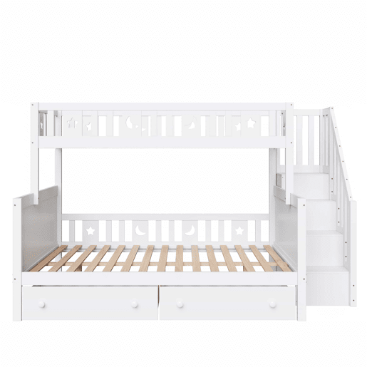 Cama infantil 90x200140x200 cm - Beliche em madeira maciça com escada de segurança, 2 gavetas - Branco