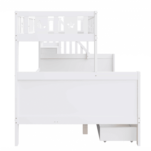 Cama infantil 90x200140x200 cm - Beliche em madeira maciça com escada de segurança, 2 gavetas - Branco