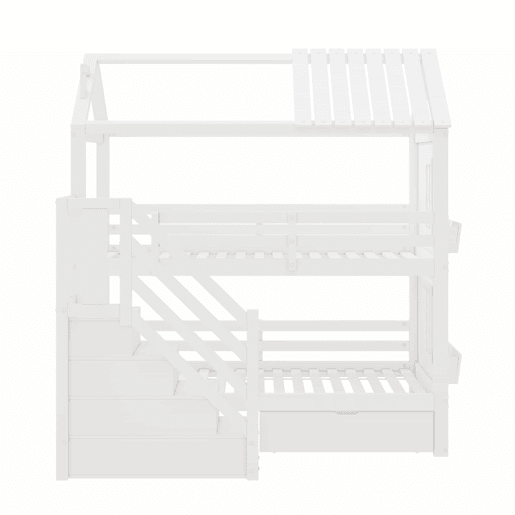 Beliche para crianças 90x200cm - com escada de arrumação + 2 gavetas + prateleiras - em madeira de pinho e MDF - Branco Beliche para crianças 90x200cm - com escada de arrumação + 2 gavetas + prateleiras - em madeira de pinho e MDF - Branco