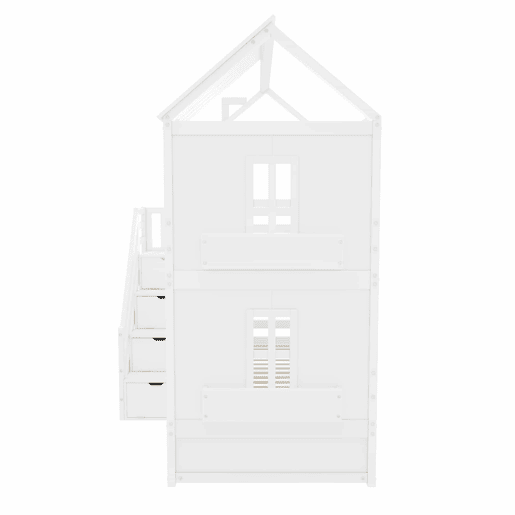 Beliche para crianças 90x200cm - com escada de arrumação + 2 gavetas + prateleiras - em madeira de pinho e MDF - Branco Beliche para crianças 90x200cm - com escada de arrumação + 2 gavetas + prateleiras - em madeira de pinho e MDF - Branco