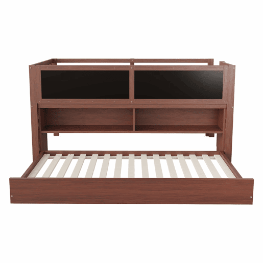 Cama infantil 90x200 - Cama extensível, com quadro negro, arrumação aberta, escada, madeira maciça - Castanho Cama infantil 90x200 - Cama extensível, com quadro negro, arrumação aberta, escada, madeira maciça - Castanho