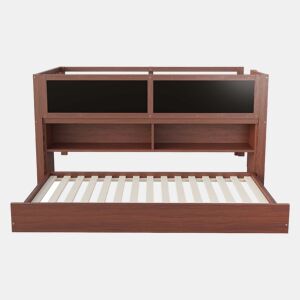 Cama infantil 90x200 - Cama extensível, com quadro negro, arrumação aberta, escada, madeira maciça - Castanho