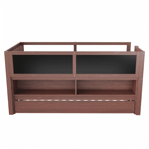 Cama infantil 90x200 - Cama extensível, com quadro negro, arrumação aberta, escada, madeira maciça - Castanho Cama infantil 90x200 - Cama extensível, com quadro negro, arrumação aberta, escada, madeira maciça - Castanho