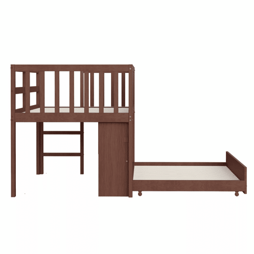 Cama infantil 90x200 - Cama extensível, com quadro negro, arrumação aberta, escada, madeira maciça - Castanho Cama infantil 90x200 - Cama extensível, com quadro negro, arrumação aberta, escada, madeira maciça - Castanho