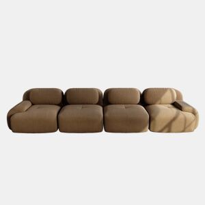 Sofá de 4 lugares - Cord suave, 32D acolchoado, ergonómico e modular, sem montagem - Castanho