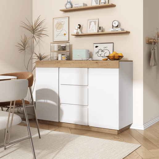 Cómoda moderna com 3 gavetas e 2 portas - aglomerado de partículas - Branco Cómoda moderna com 3 gavetas e 2 portas - aglomerado de partículas - Branco