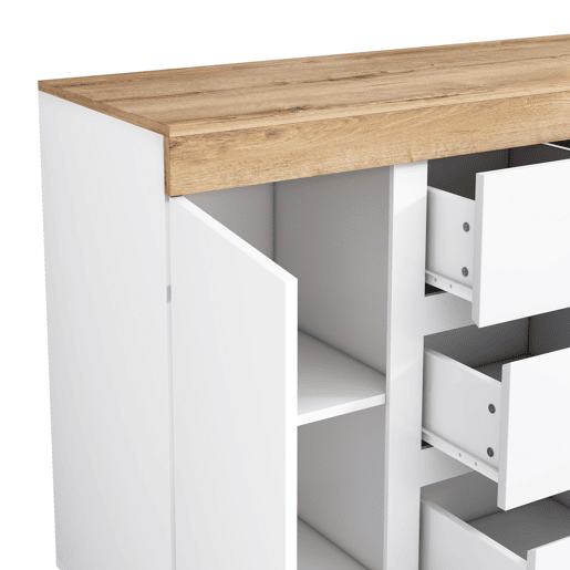 Cómoda moderna com 3 gavetas e 2 portas - aglomerado de partículas - Branco Cómoda moderna com 3 gavetas e 2 portas - aglomerado de partículas - Branco