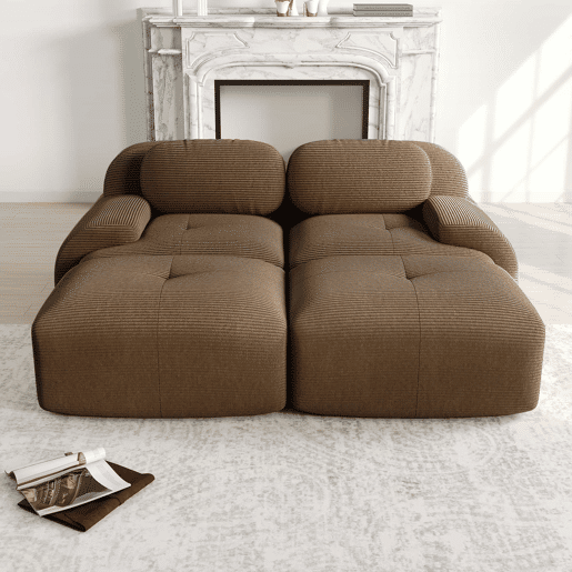 Sofá de 2 lugares - modular com chaise longue, rústico e ergonómico, almofadas hochelásticas - Castanho Sofá de 2 lugares - modular com chaise longue, rústico e ergonómico, almofadas hochelásticas - Castanho