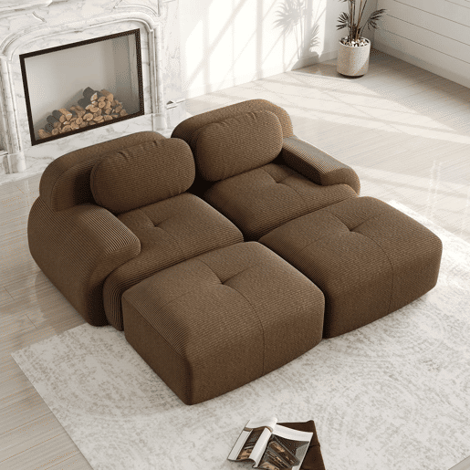 Sofá de 2 lugares - modular com chaise longue, rústico e ergonómico, almofadas hochelásticas - Castanho Sofá de 2 lugares - modular com chaise longue, rústico e ergonómico, almofadas hochelásticas - Castanho