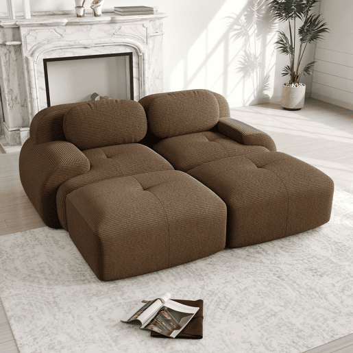 Sofá de 2 lugares - modular com chaise longue, rústico e ergonómico, almofadas hochelásticas - Castanho Sofá de 2 lugares - modular com chaise longue, rústico e ergonómico, almofadas hochelásticas - Castanho