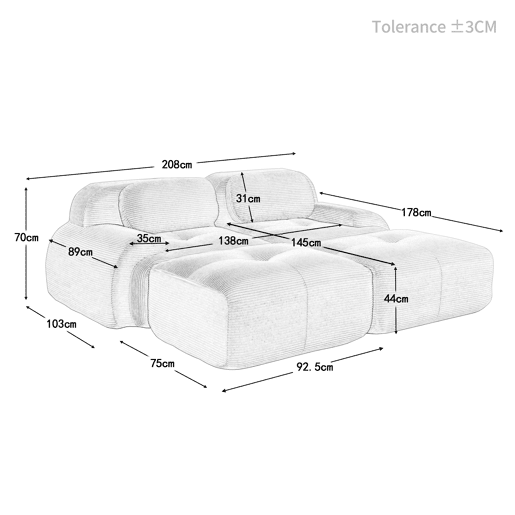 Sofá de 2 lugares - modular com chaise longue, rústico e ergonómico, almofadas hochelásticas - Castanho Sofá de 2 lugares - modular com chaise longue, rústico e ergonómico, almofadas hochelásticas - Castanho