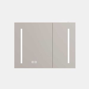 Armário com espelho e luz LED de 80 cm - com espaço de arrumação, para montagem na parede, multiusos para casa de banho, sala e quarto - branco