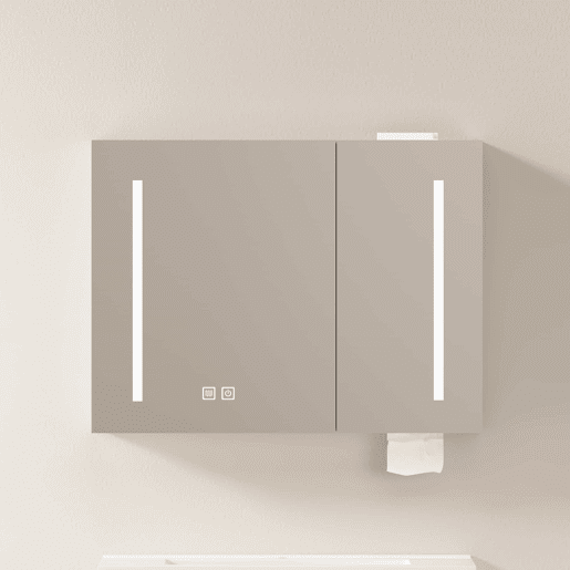Armário com espelho e luz LED de 80 cm - com espaço de arrumação, para montagem na parede, multiusos para casa de banho, sala e quarto - branco Armário com espelho e luz LED de 80 cm - com espaço de arrumação, para montagem na parede, multiusos para casa de banho, sala e quarto - branco
