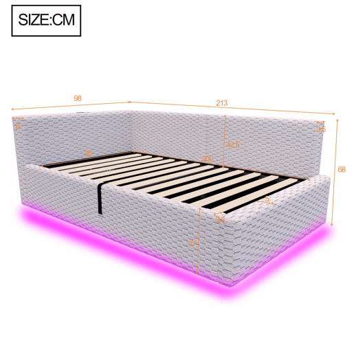 Cama estofada 90 x 200 cm u2013 com iluminação LED, portas USB e encosto L macio u2013 Cinza Cama estofada 90 x 200 cm u2013 com iluminação LED, portas USB e encosto L macio u2013 Cinza