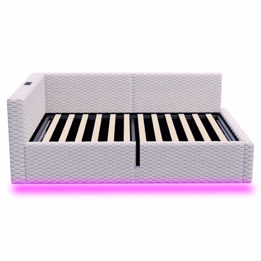 Cama estofada 90 x 200 cm u2013 com iluminação LED, portas USB e encosto L macio u2013 Cinza Cama estofada 90 x 200 cm u2013 com iluminação LED, portas USB e encosto L macio u2013 Cinza