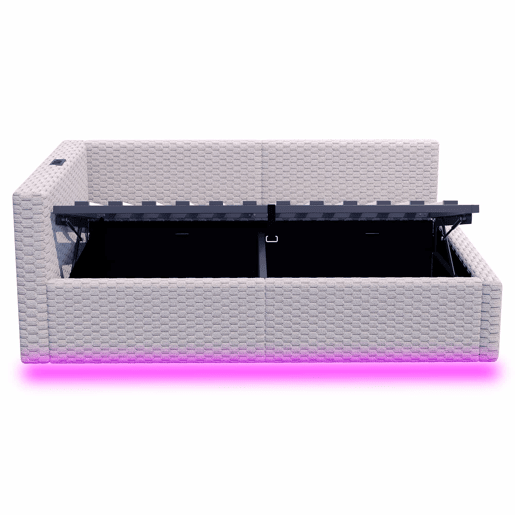 Cama estofada 90 x 200 cm u2013 com iluminação LED, portas USB e encosto L macio u2013 Cinza Cama estofada 90 x 200 cm u2013 com iluminação LED, portas USB e encosto L macio u2013 Cinza