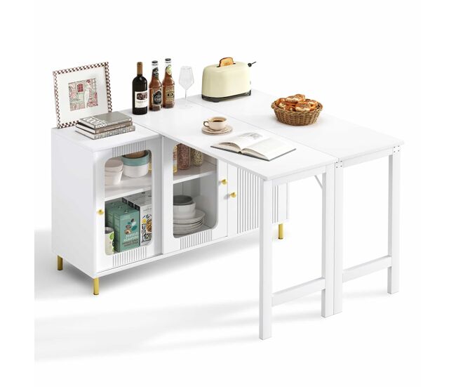 Aparador moderno con tapa giratoria retráctil - varios espacios de almacenamiento - mdf - blanco