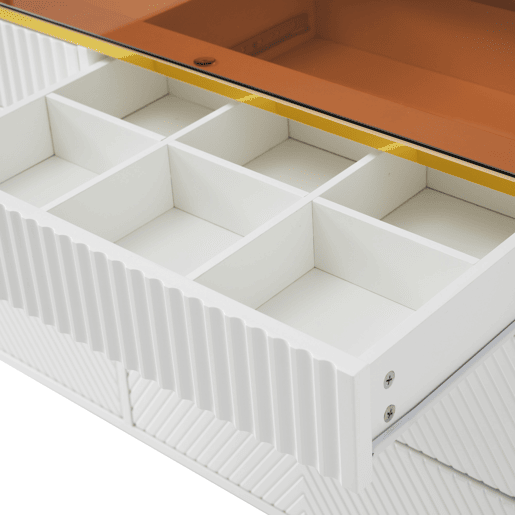 Cómoda com 6 gavetas e compartimentos divididos - tampo de vidro - Branco