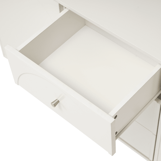 Cómoda com 3 gavetas e 2 portas - pés dourados - em aglomerado de madeira - Branco Cómoda com 3 gavetas e 2 portas - pés dourados - em aglomerado de madeira - Branco