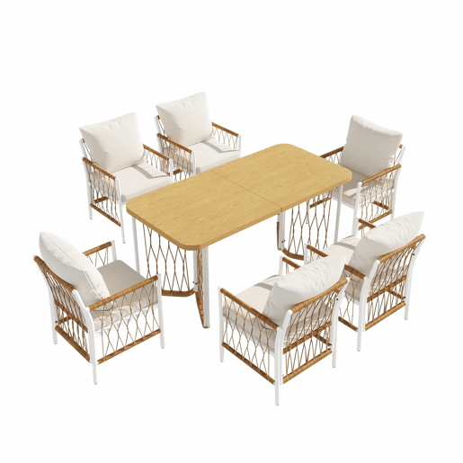 Conjunto de jardim exterior para várias pessoas - estrutura em ferro, braços trançados, almofadas incluídas - begecastanhonatural Conjunto de jardim exterior para várias pessoas - estrutura em ferro, braços trançados, almofadas incluídas - begecastanhonatural