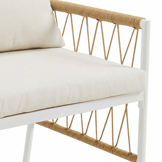 Conjunto de jardim exterior para várias pessoas - estrutura em ferro, braços trançados, almofadas incluídas - begecastanhonatural Conjunto de jardim exterior para várias pessoas - estrutura em ferro, braços trançados, almofadas incluídas - begecastanhonatural